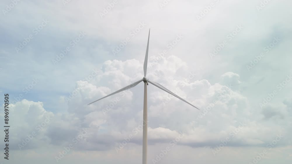 Offshore Wind Farm Generator, Aerial View Of Clean And Renewable Wind Power Farm In Motion Offshore Wind Farm Generator, Aerial View Of Clean And Renewable Wind Power Farm In Motion