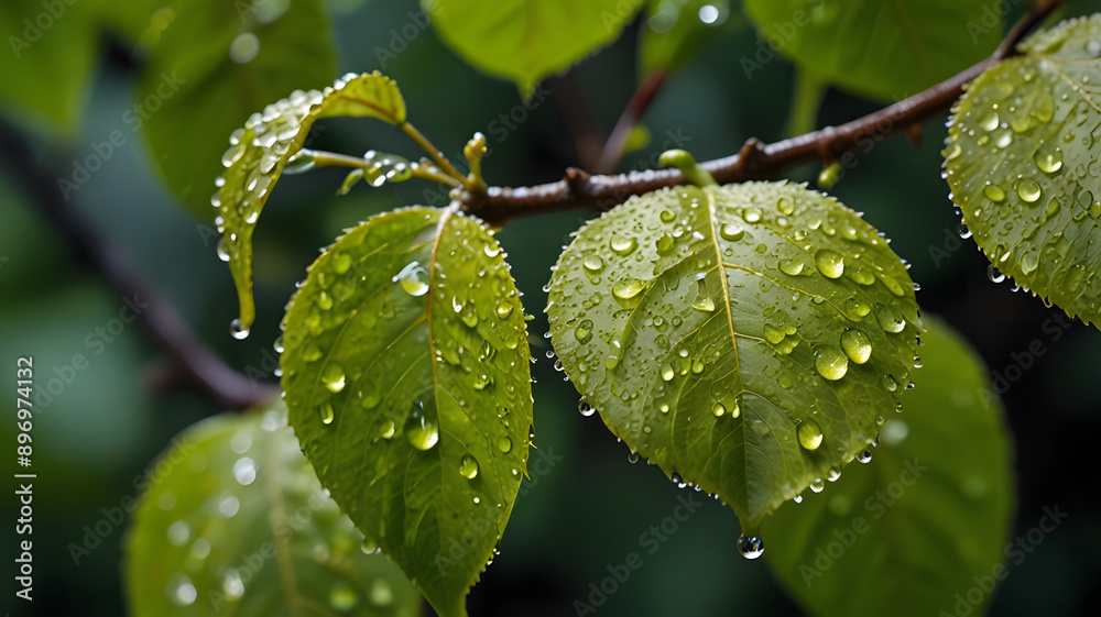 rain drops on a branch, ai generated rain drops on a branch, ai generated