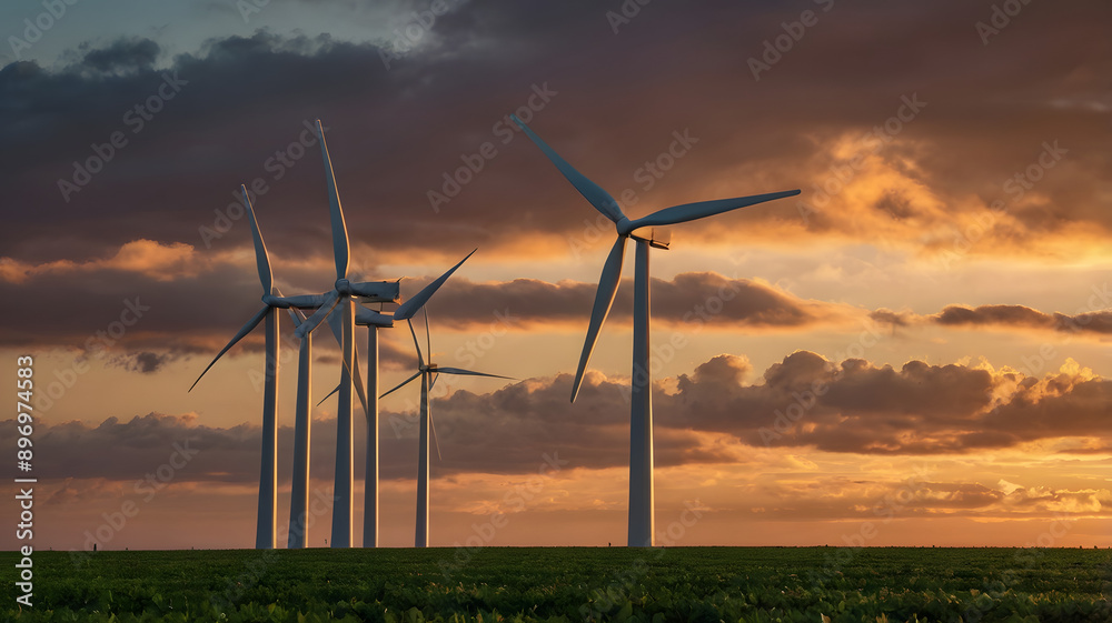 Obraz premium wind farm in the sunset, ai generated