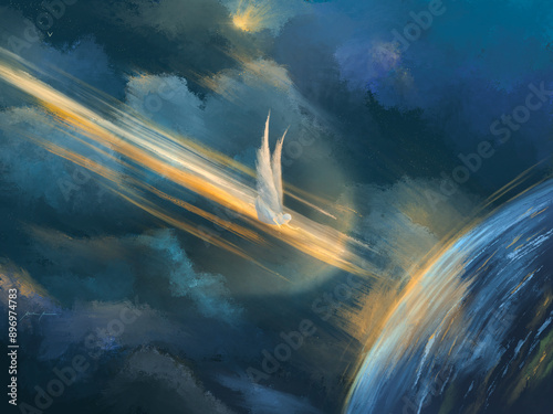 Bild auf Leinwand Angel of Revelation 14, giving the judgment message to warn the world