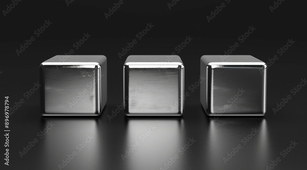 Three Silver Cubes on Black Background