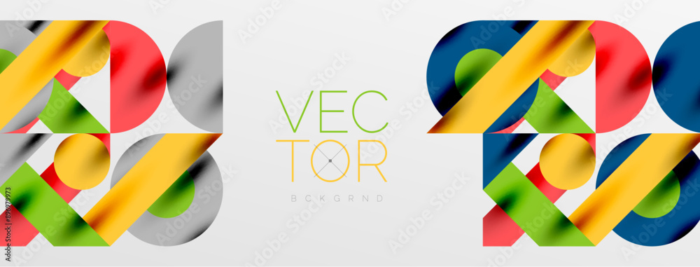 Circles and shadows. Colorful round elements with triangles, semi circles and other shapes. Vector Illustration For Wallpaper, Banner, Background, Card, Book Illustration, landing page