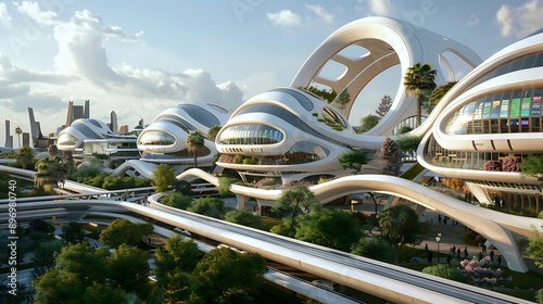 Futuristic Cityscape with Organic Architecture