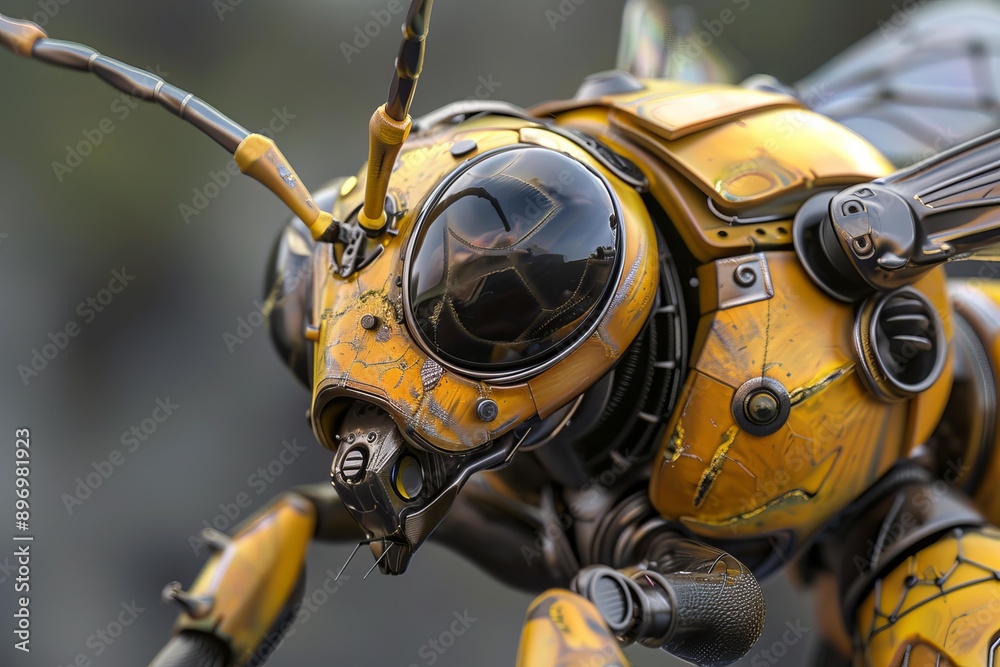 Mechanical bee robot insect with artificial intelligence working in a futuristic world Mechanical bee robot insect with artificial intelligence working in a futuristic world