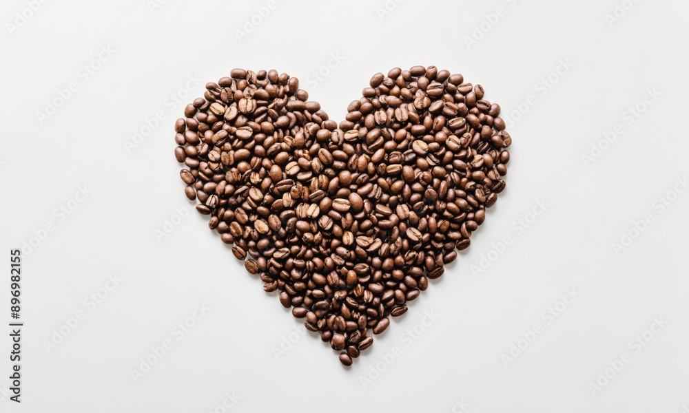 Heart shaped coffee beans on white background Heart shaped coffee beans on white background
