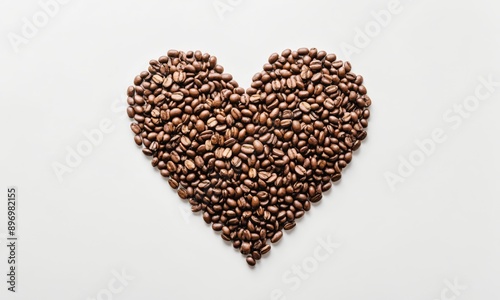 Heart shaped coffee beans on white background