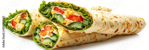 Vegetable Tortilla Rolls, Burrito with Cream Cheese, Tomato, Bell Pepper, Cucumber, Lettuce and Spicy Sauce