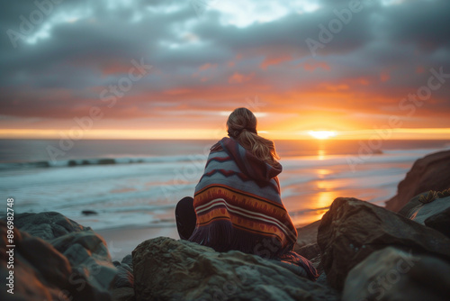 Person on the Beach at Sunset photo