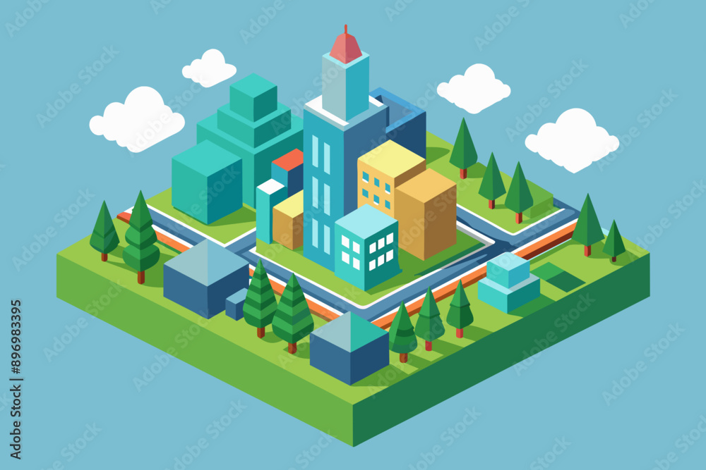 Isometric city. Vector illustration in flat design style. Cityscape. Isometric city. Vector illustration in flat design style. Cityscape.