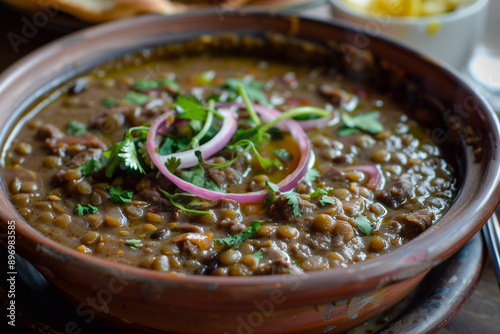 Haleem with Spices and Herbs. Haleem soup. photo