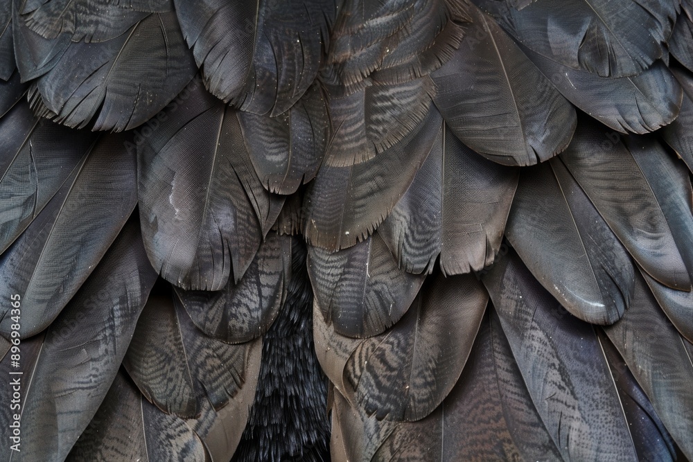 Obraz premium Black Swan Feathers Background, Black Plume Pattern, Wings Feather Texture with Copy Space