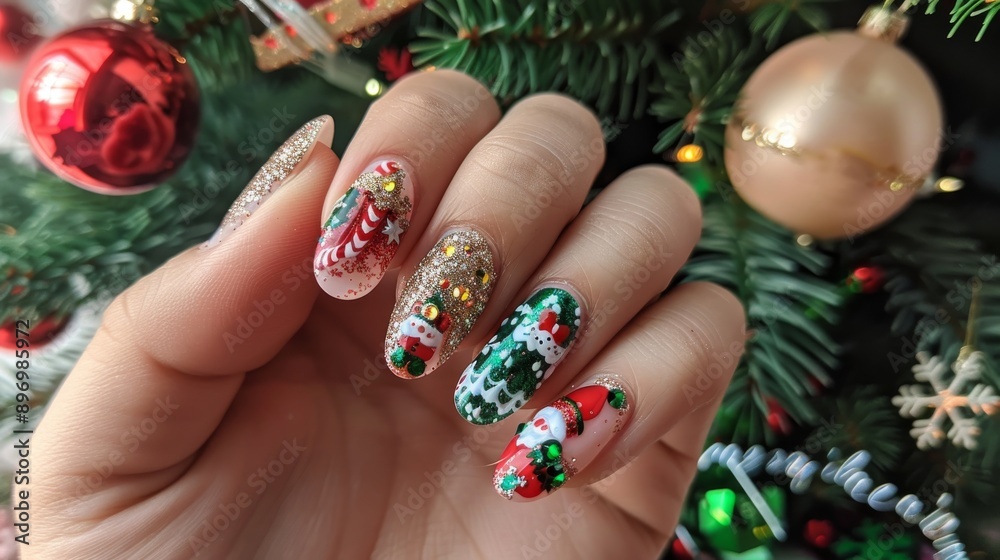 Festive Christmas Themed Nail Art Design for Holiday Celebrations and Winter Fashion Inspiration Festive Christmas Themed Nail Art Design for Holiday Celebrations and Winter Fashion Inspiration