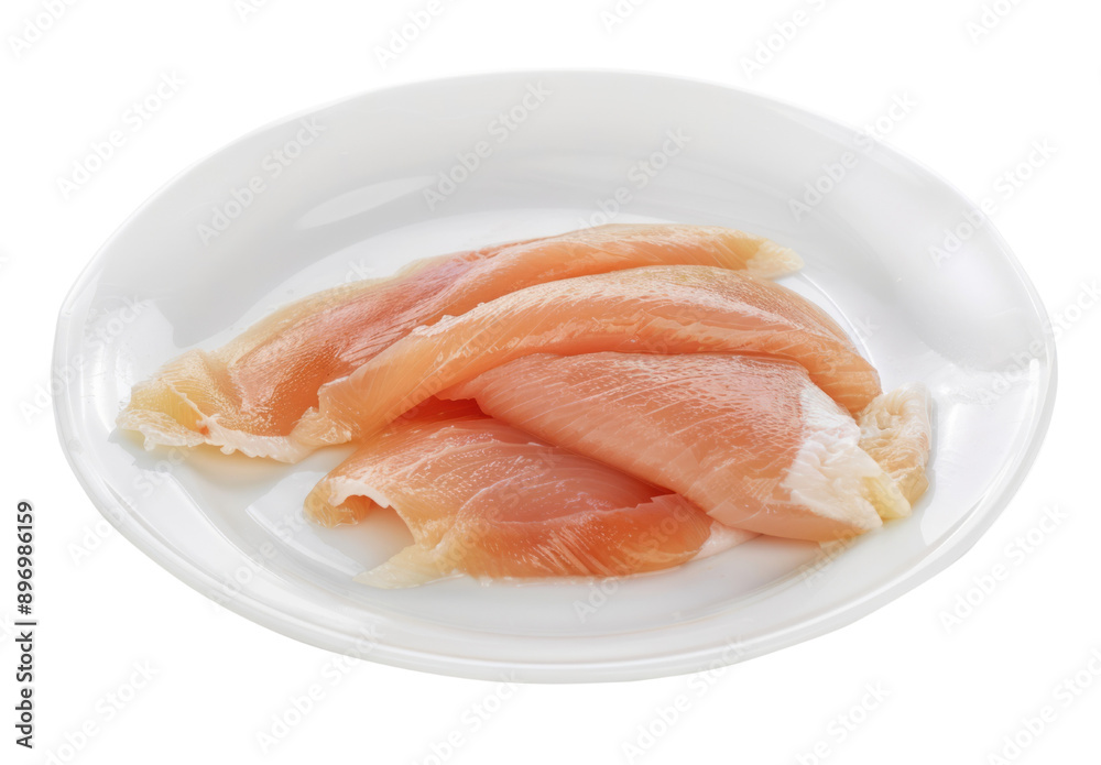 Raw chicken fillet on a white plate isolated with no background, shadow, text, or logo. Raw chicken fillet on a white plate isolated with no background, shadow, text, or logo.