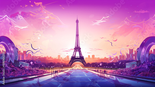 Fototapeta Naklejka Na Ścianę i Meble -  Vibrant Purple Celebration at the Olympic Games in Paris