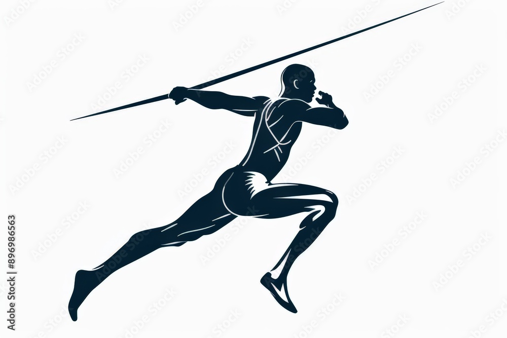 Athlete captured mid-launch, showcasing explosive power and precision in javelin throw, emphasizing athleticism and dynamic movement in a stylized illustration.