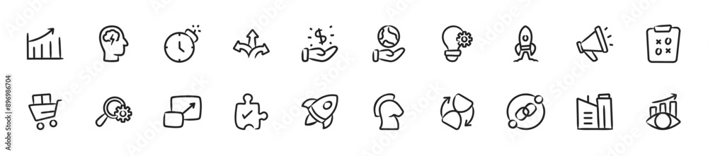 Set of startup icons. 20 sets of startup icons. Startup icons. Simple doodle startup icons Set of startup icons. 20 sets of startup icons. Startup icons. Simple doodle startup icons
