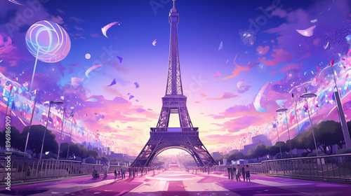 Vibrant Purple Celebration at the Olympic Games in Paris photo