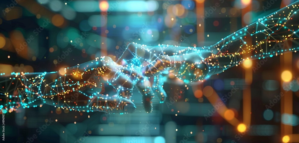 Holographic data flow demonstrates AI's role in HR talent development. Holographic data flow demonstrates AI's role in HR talent development.