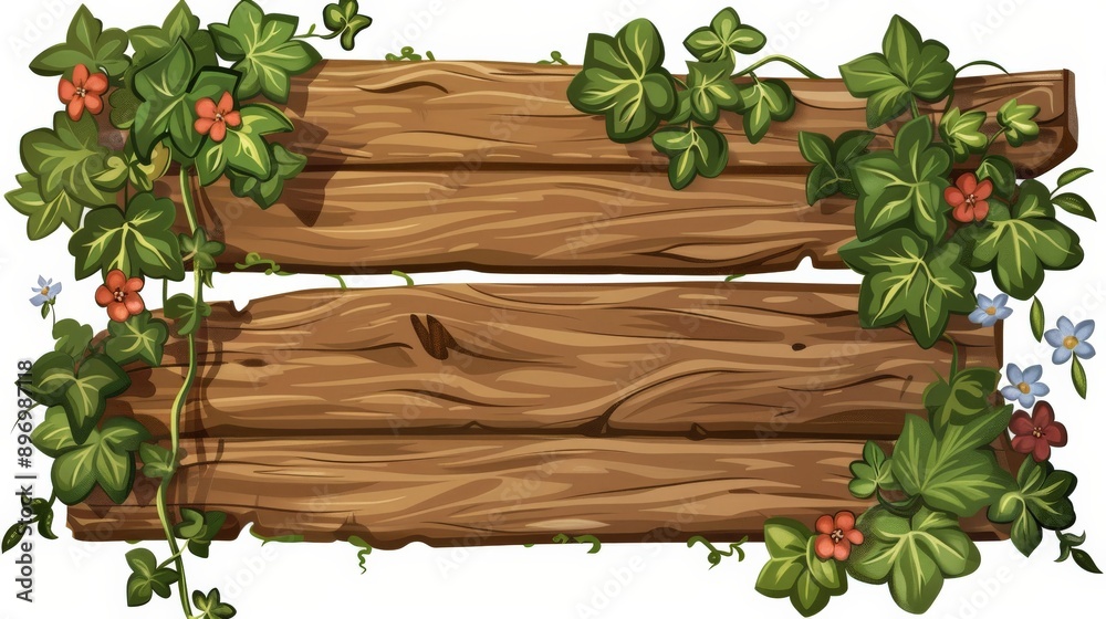 A wooden signboard adorned with ivy and small red and blue flowers, providing a beautiful and natural decorative element that suggests a welcoming or guiding message. A wooden signboard adorned with ivy and small red and blue flowers, providing a beautiful and natural decorative element that suggests a welcoming or guiding message.