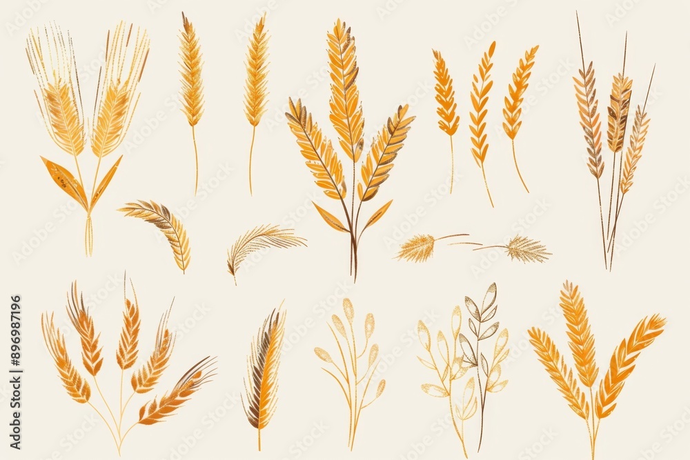 Wheat icon, rye ears sign, barley emblem, oats, cereals symbol, wheat ear, seeds, corns set Wheat icon, rye ears sign, barley emblem, oats, cereals symbol, wheat ear, seeds, corns set