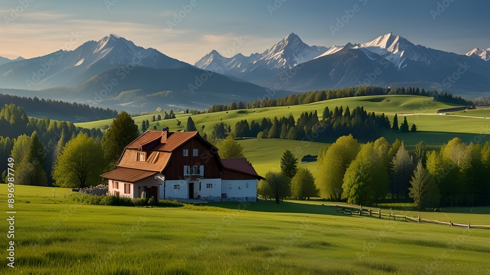 beautiful rural landscape in Bavaria with mountain range and meadow at springtime Generative AI beautiful rural landscape in Bavaria with mountain range and meadow at springtime Generative AI