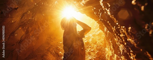 A person exploring a cave i...
