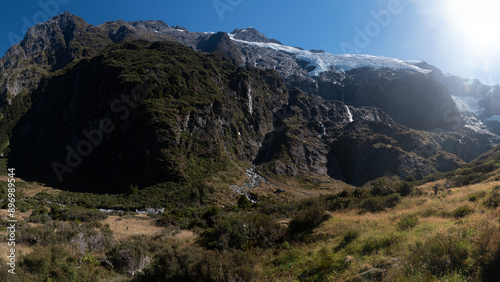 Panorama of the mountain and valley below the Rob Roy Glacier, Mount Aspiring National Park, photo