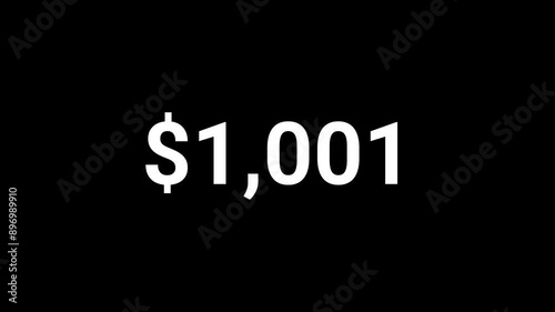 $2000 USD Counter Animation on Alpha Channel – Transparent Background Money Counter