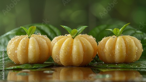 Isolated garcinia cambogia on soft background with copy space for text or design