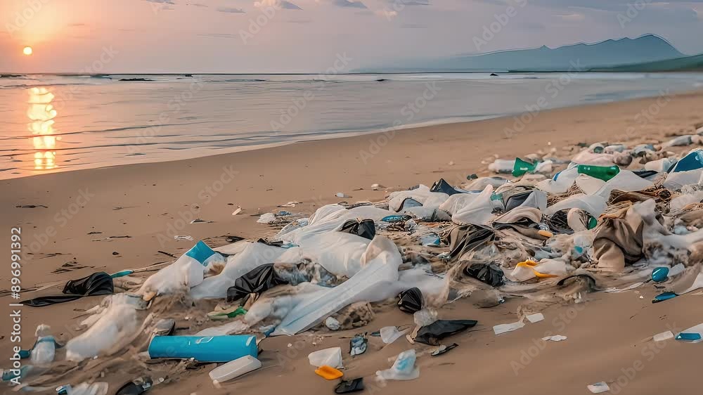 Heartbreaking view of beach covered in mounds of plastic waste, highlighting environmental degradation under a cloudy sky
Heartbreaking view of beach covered in mounds of plastic waste, highlighting environmental degradation under a cloudy sky