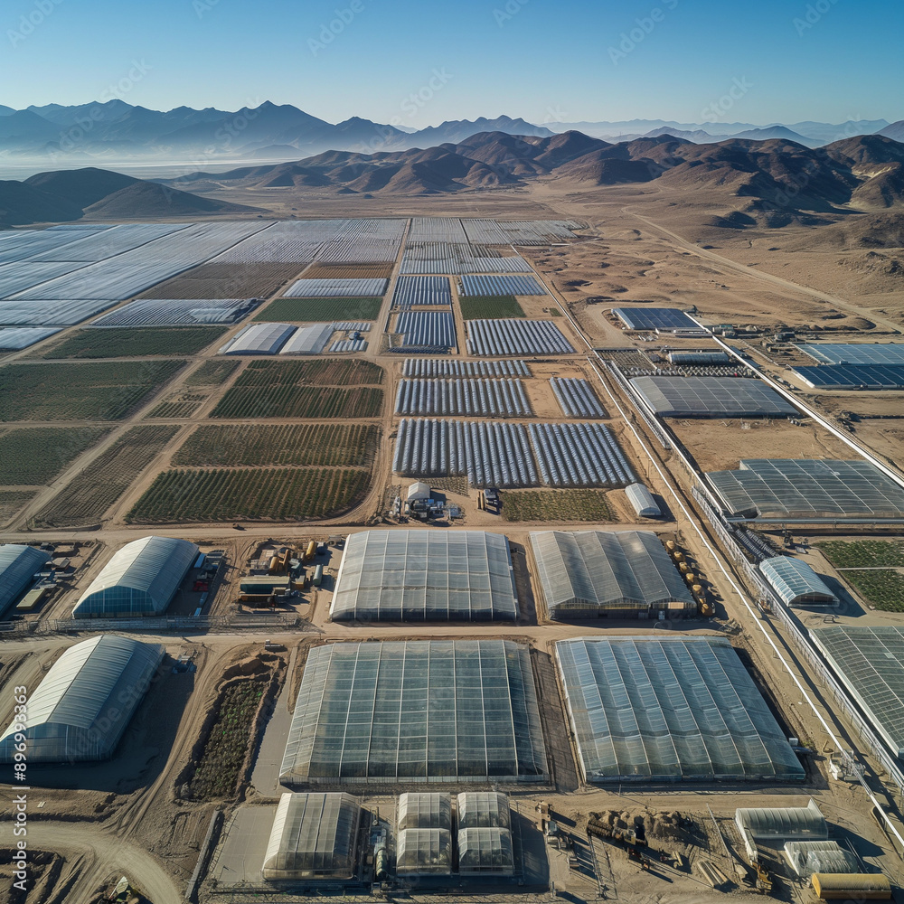 arial view of greenhouses for farming in a desert arial view of greenhouses for farming in a desert