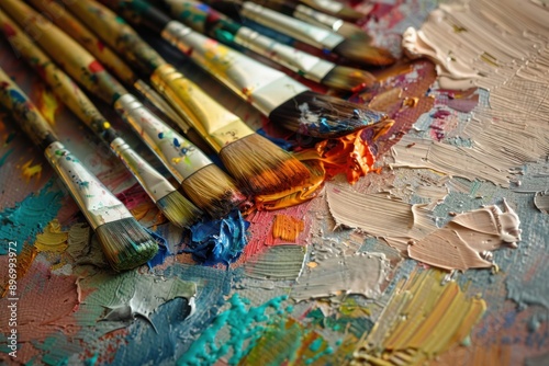 Artist Paint. Artistic Accessory with Bristles on Canvas Background