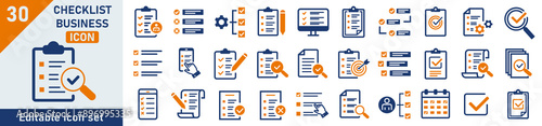 Checklist icon set. Set of 30 outline icons related to checklist. Linear icon collection. Checklist outline icons collection. Editable stroke. Vector illustration.
