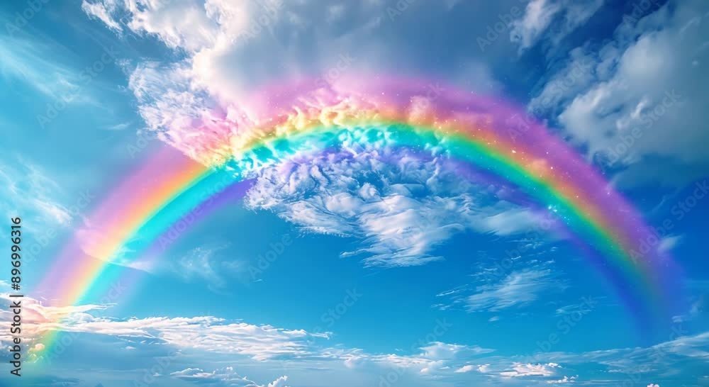 Clear blue sky with a vibrant rainbow after a summer rain Clear blue sky with a vibrant rainbow after a summer rain