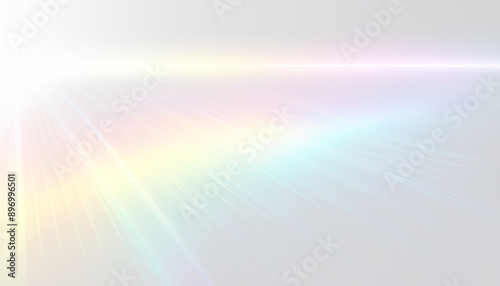 Rainbow Light Prism Effect on White Background: Hologram Reflection and Crystal Flare Shadow Overlay