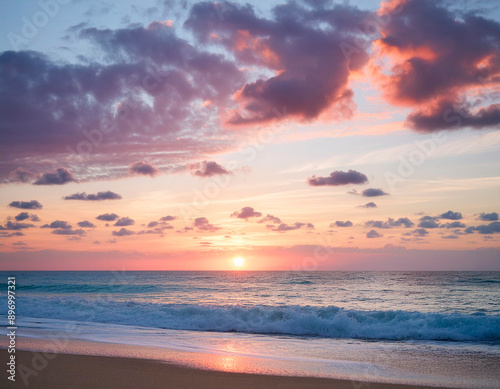 Beautiful sunset on the beach. Seascape at sunrise.