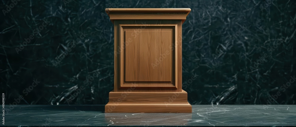 An event podium with an elegant wood finish, showcasing sophisticated craftsmanship and natural beauty, banner, with copy space An event podium with an elegant wood finish, showcasing sophisticated craftsmanship and natural beauty, banner, with copy space
