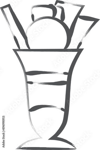 筆書き飲食単品アイコン　パフェ