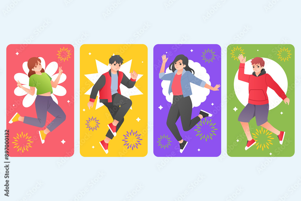 Fototapeta premium Young people hand drawn composition set