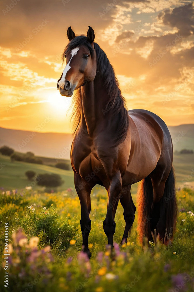 Obraz premium horse at sunset