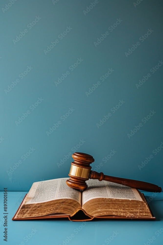 Legal concept with wooden gavel resting on open law book, symbolizing legal process or authority. Legal concept with wooden gavel resting on open law book, symbolizing legal process or authority.