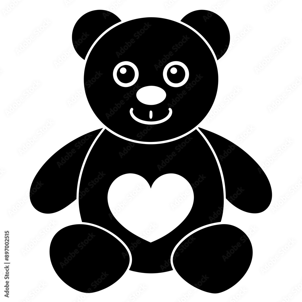 Cute black teddy bear with heart vector silhouette on white background Cute black teddy bear with heart vector silhouette on white background