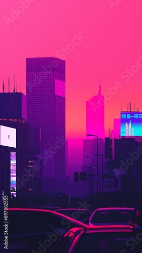 traffic in the city, vapoerwave illustration
