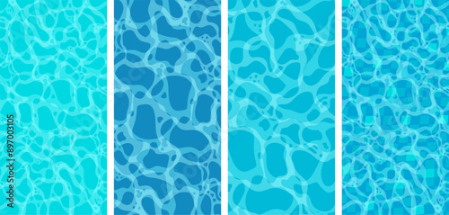 Realistic swimming pool bottom with blue water waves texture. Summer aqua surface with caustics ripples. Spa pool top view vector background. Illustration of surface ripple water