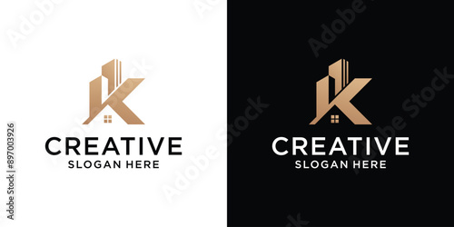 Creative building real estate with letter K logo design template abstract