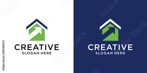 Creative real estate with arrow logo design template abstract