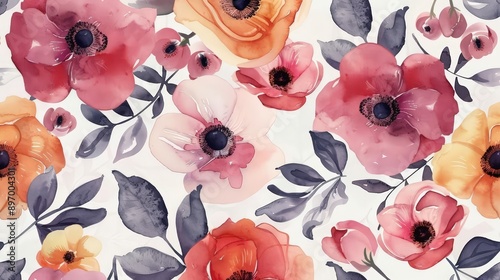 Fototapeta Naklejka Na Ścianę i Meble -  Unique flowers, botanical garden, bloom season, watercolor style