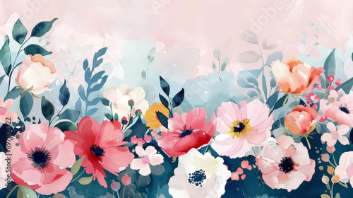 Fototapeta Naklejka Na Ścianę i Meble -  Unique flowers, botanical garden, bloom season, watercolor style