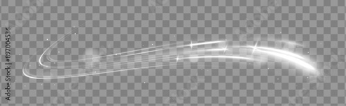 White bright blurred light lines in wave and speed motion. Abstract vector fire circles, sparkling swirls and energetic light spiral frames. Sparkling particles of magic dust.	