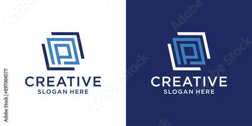 Creative initial letter P with liner style logo design idea template abstract